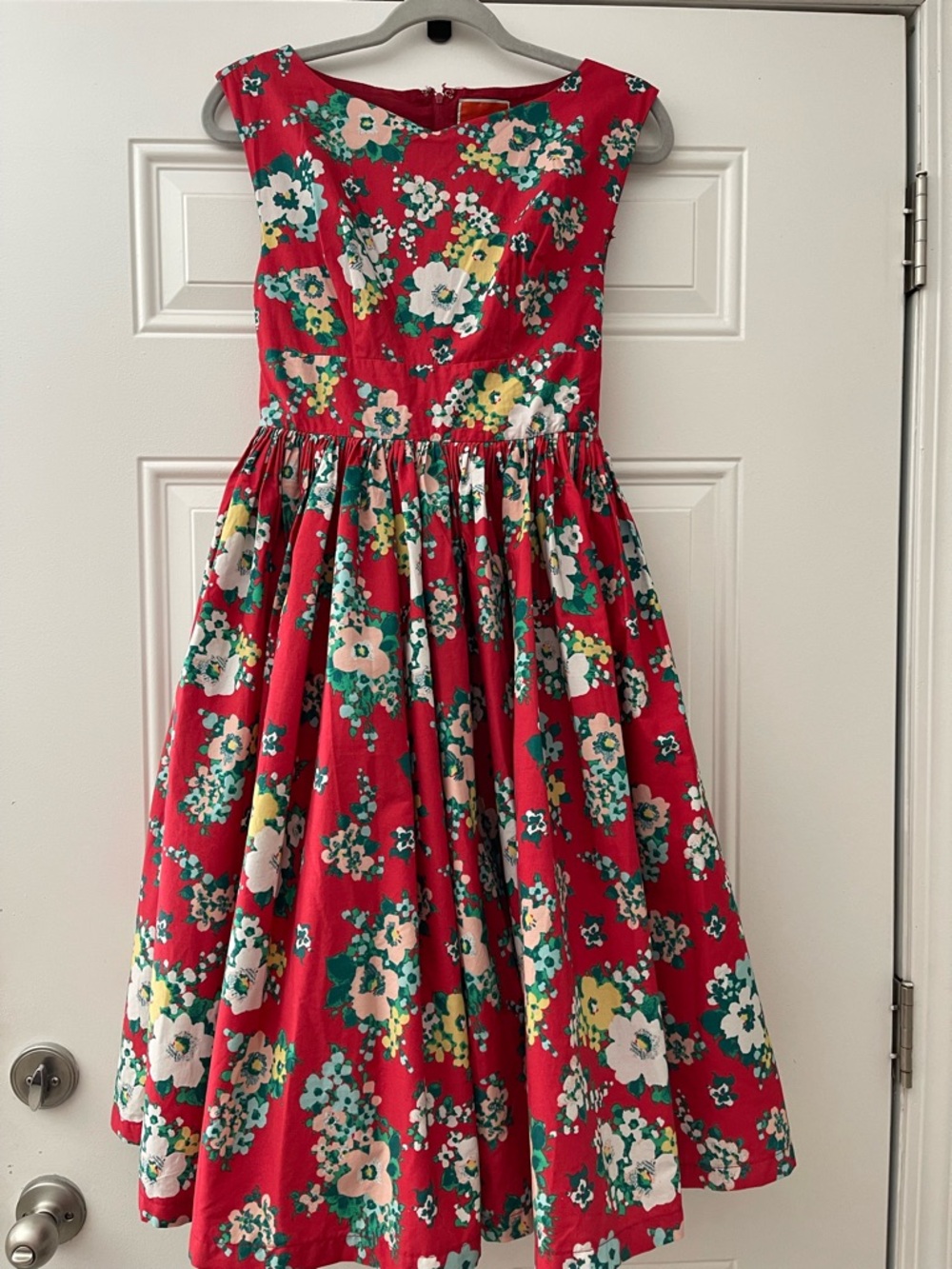 Modcloth Red Floral Fit-and-Flare Dress Small